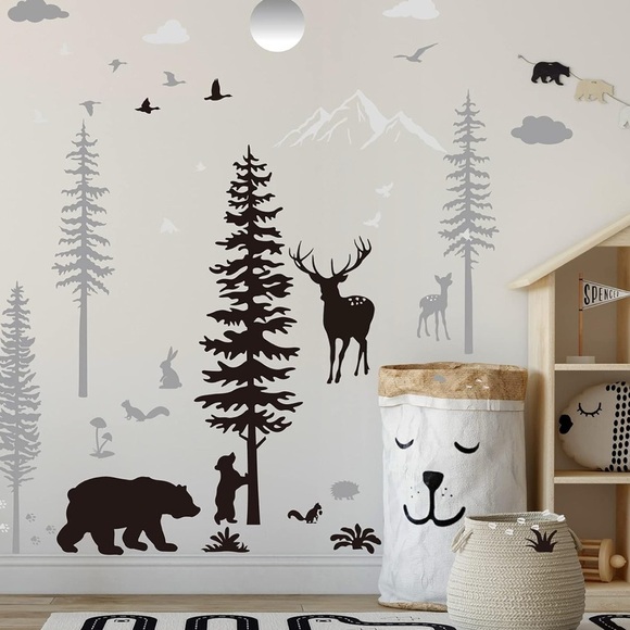 Nursery Wall Decals Forest Deers Wall Stickers Bears Pine Tree Wall Decals (003) - Picture 2 of 4